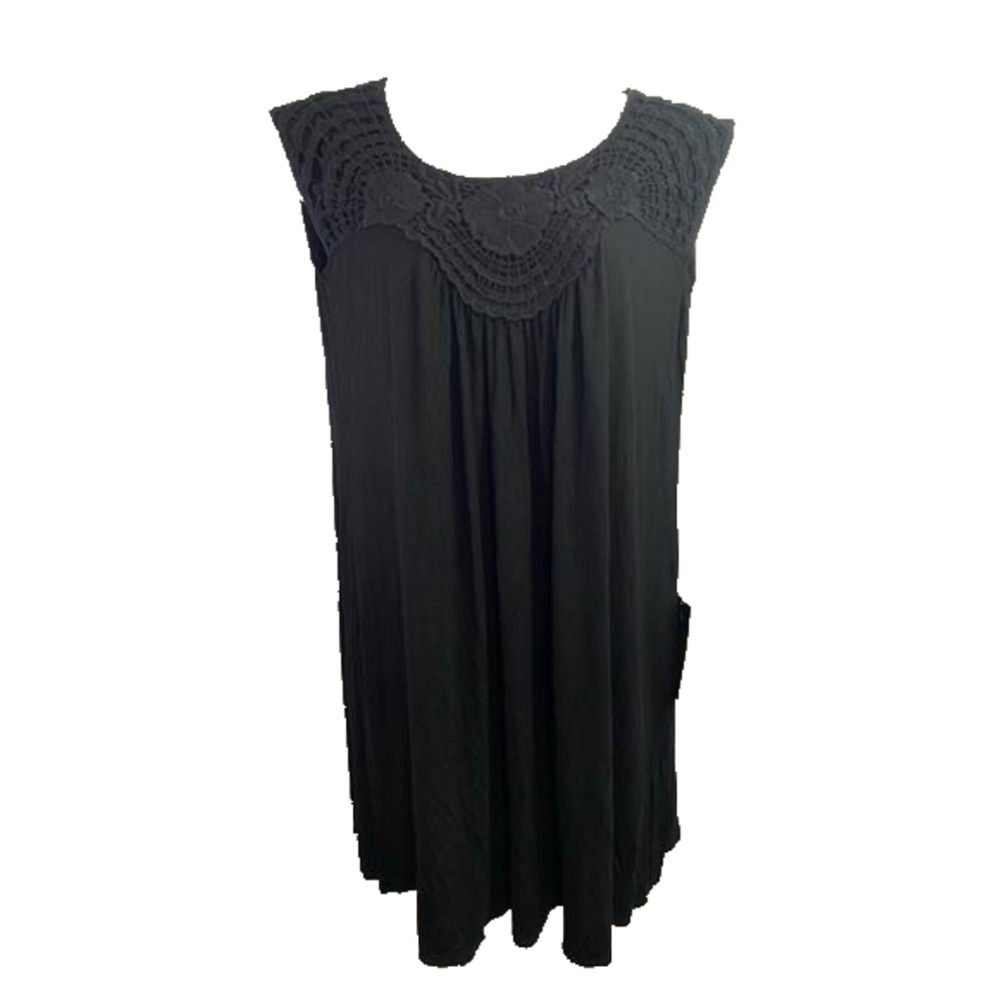Avenue Black with Black Crochet Lace Scoop Neck Mini Shift DressSKU0495